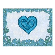 Blue Heart Doodle Post Cards