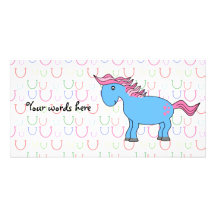 Blue horse with pink hearts customised photo card