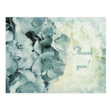 Blue hydrangea wedding thank you postcard