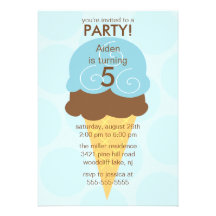 Blue Ice Cream Cone Birthday Invitation