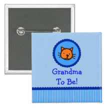 Blue Kitten "Grandma To Be" Baby Shower Button