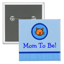 Blue Kitten "Mom To Be" Baby Shower Button
