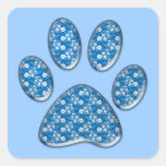 blue kitty paw print square stickers