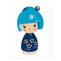 Blue Kokeshi Triplet Postcard