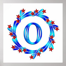 Blue Letter O Monogram Red Stars Posters