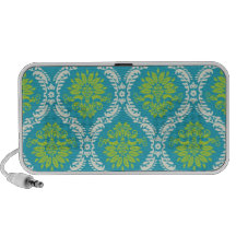blue lime green and cream ornate damask design portable speakers
