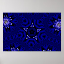 Blue Mandala with Star and Flowers Print