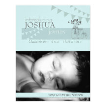 Blue Mason Jar & Bunting Birth Announcement