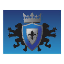 Blue Mediaeval Lion Heraldry Postcard