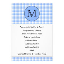 Blue Monogram Check Pattern. Custom Letter. Personalised Announcement