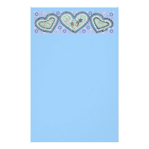 Blue Mosaic Hearts Stationery