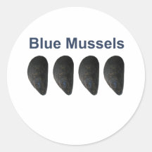 Blue Mussels Round Stickers
