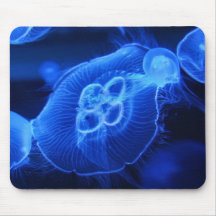 Blue Neon Jellyfish Mouse Pad
