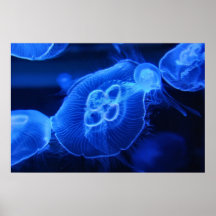 Blue Neon Jellyfish Posters