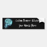Blue Neon Side View X-ray Skull on Black Bumper Sticker