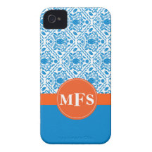 Blue/Orange Damask Pattern Initials iPhone 4/4s iPhone 4 Covers