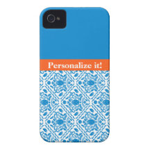 Blue/Orange Damask Pattern Monogram iPhone 4/4s iPhone 4 Case