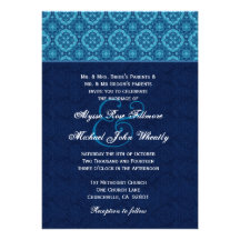 Blue Ornate Pattern Wedding G50B Custom Invite
