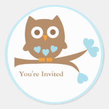 Blue Owl Baby Shower Envelope Seal Round Stickers