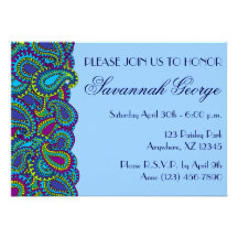 Blue Paisley Personalized Announcements