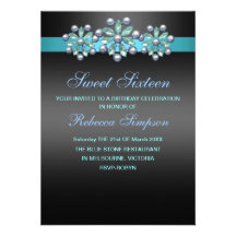 Blue Pearl & Gem Sweet 16 Birthday Invite