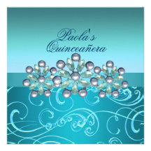 Blue Pearl Swirls Quinceañera Invitation
