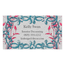 Blue & Pink Retro Swirls & Vines On Rock Business Card Templates