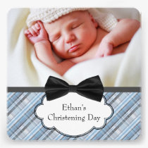 Blue Plaid Baby Boy Photo Christening invitations