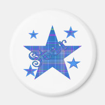 Blue Plaid STAR Refrigerator Magnets