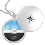 blue plaids monogram necklace