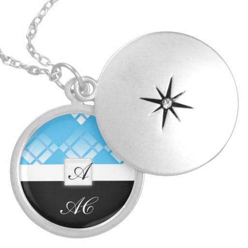 blue plaids monogram necklace