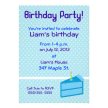 Blue Polka Dot Cake Birthday Party Invitation