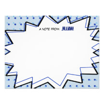 Blue Pop Art Comic Book Inspired Flat Notecards Custom Invitations