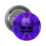 Blue Purple Burst Winged Skull Pinback Button