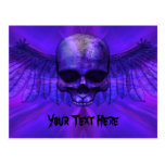 Blue Purple Burst Winged Skull Postcard
