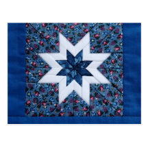blue quilt star postcard