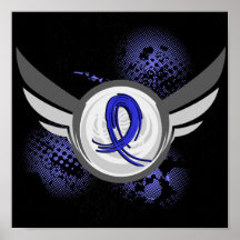 Blue Ribbon With Wings Huntington's Disease Posters