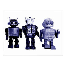 blue robots postcard