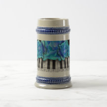 Blue Roses Piano Keyboard and Music Notes Mug