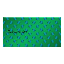 Blue shamrocks on green background customized photo card