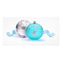 BLUE & SILVER ORNAMENTS by SHARON SHARPE Custom Photo Card