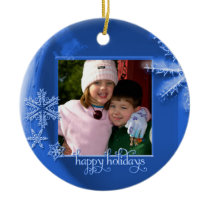 Blue Snowflakes "Happy Holidays" Photo Ornament ornaments
