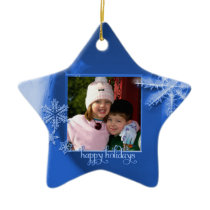 Blue Snowflakes "Happy Holidays" Photo Ornament ornaments