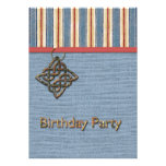 Blue Stripes Weave and Medallion Birthday Party Personalized Announcements