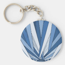 Blue Sunrise Art Deco Design Keychains