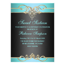 Blue Sweet 16 Elegant Pearl Birthday Invite