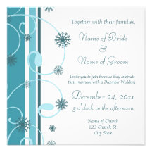 Blue Swirls December Wedding Invitation Cards