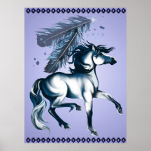 Blue Tone Horse and Feather Poster