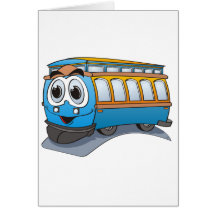 Blue Trolley Cartoon Greeting Card