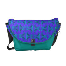 blue turquoise tiki pattern design messenger bags